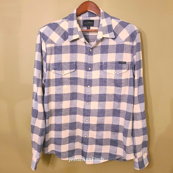 Lucky Brand Other - Lucky Brand Blue White Plaid Pearl Snap Flannel Shirt Men's Size Large